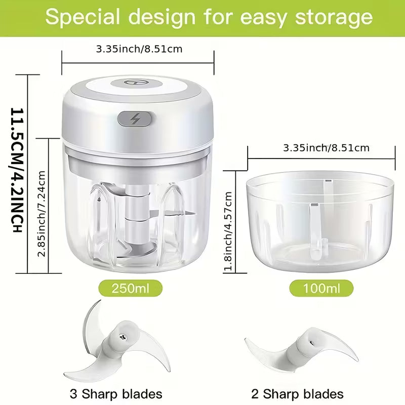 Smart Finds - SwiftChop™ Mini Electric Food Chopper – 250ml USB Rechargeable Kitchen Processor