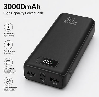 Large Capacity Digital Display Power Bank – Fast Charging with Built-In Cables