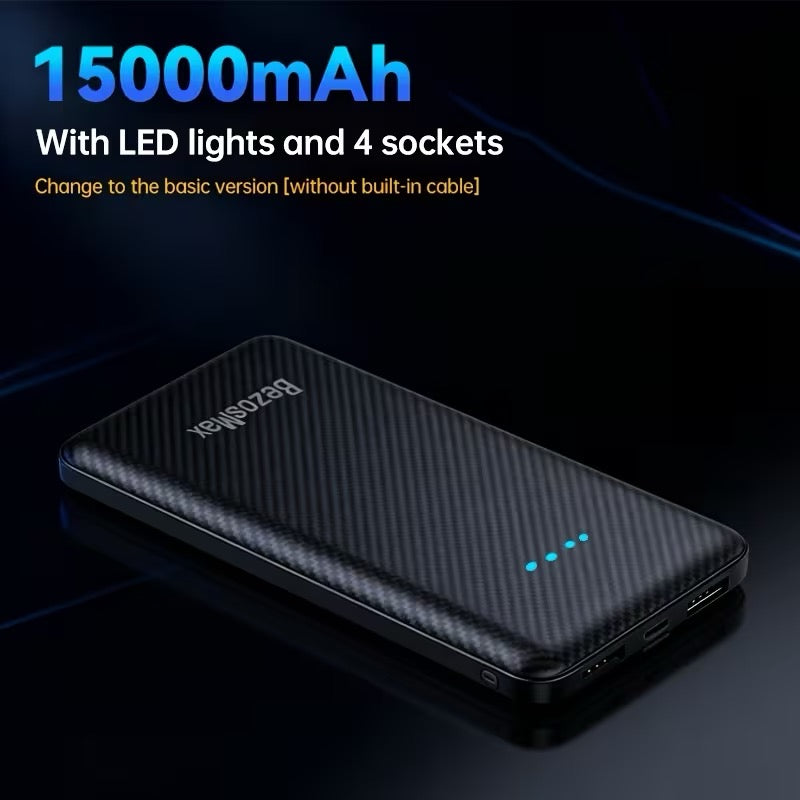 Large Capacity Digital Display Power Bank – Fast Charging with Built-In Cables