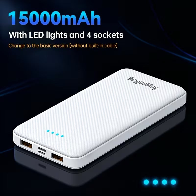 Large Capacity Digital Display Power Bank – Fast Charging with Built-In Cables