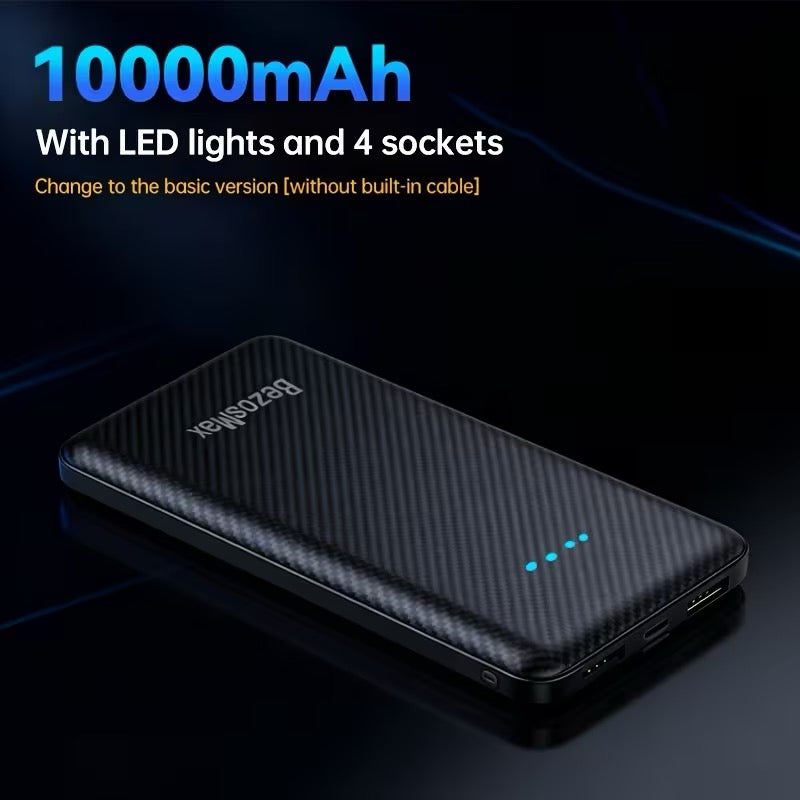 Large Capacity Digital Display Power Bank – Fast Charging with Built-In Cables