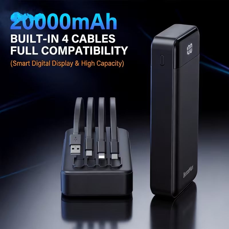 Large Capacity Digital Display Power Bank – Fast Charging with Built-In Cables