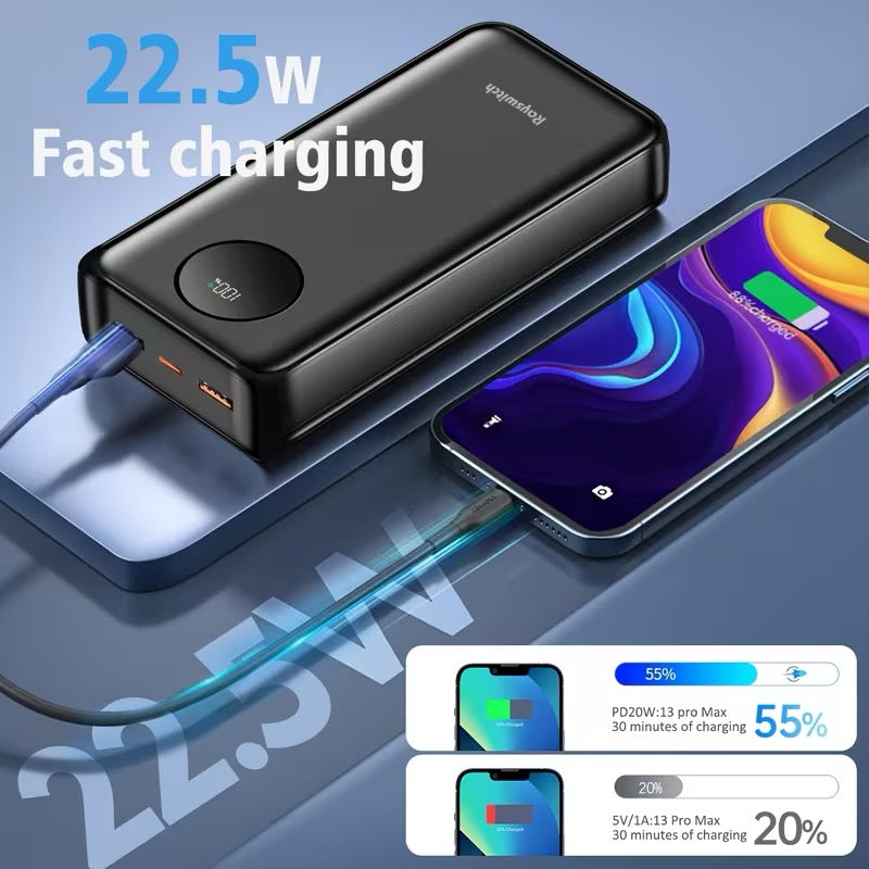 Large Capacity Digital Display Power Bank – Fast Charging with Built-In Cables