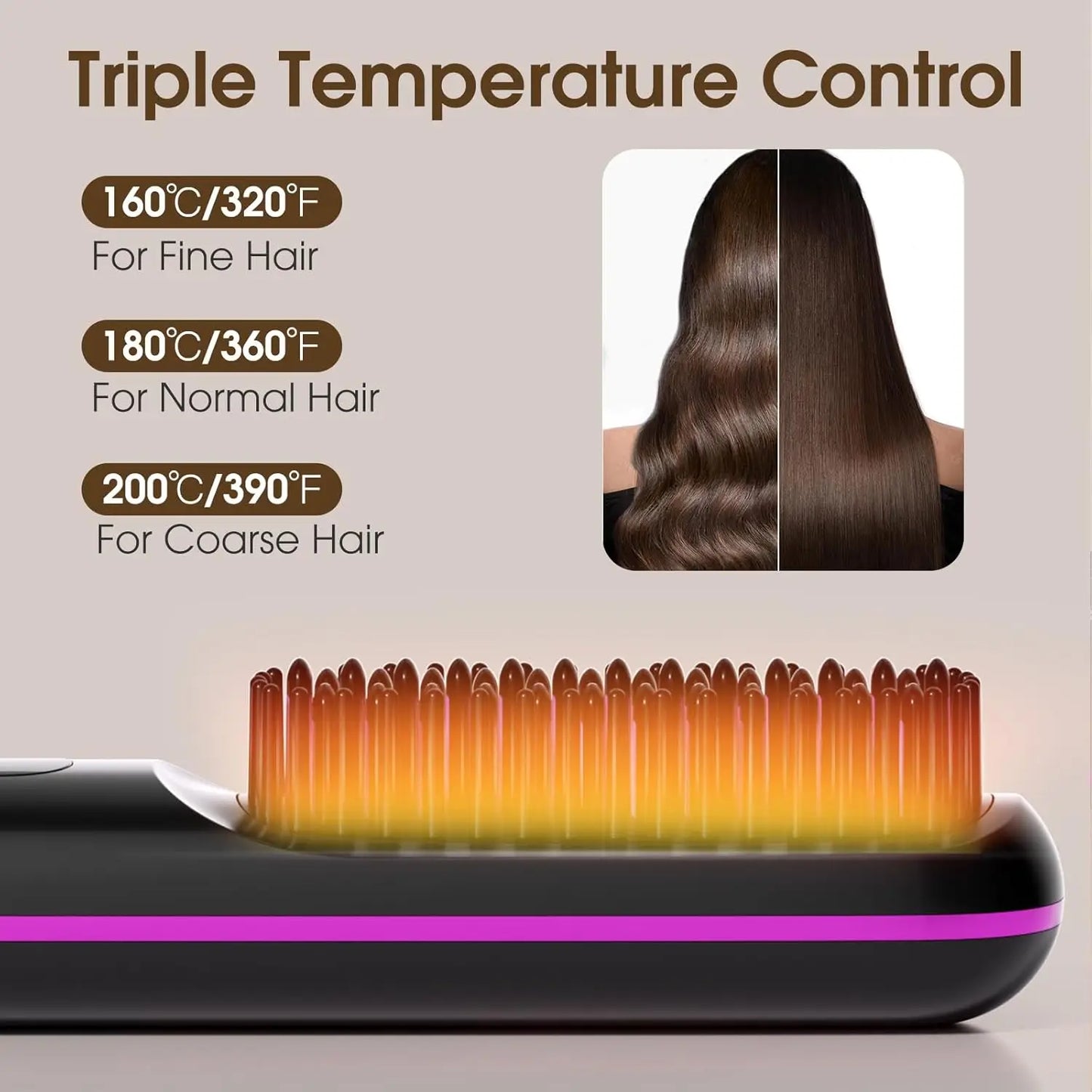 Cordless Hair Straightening Brush With LCD Display
