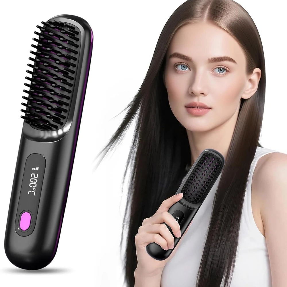 Cordless Hair Straightening Brush With LCD Display