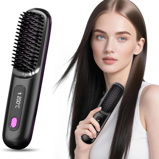 Cordless Hair Straightening Brush With LCD Display