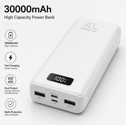 Large Capacity Digital Display Power Bank – Fast Charging with Built-In Cables